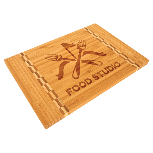 12" x 8 1/4" Bamboo Cutting Board with Butcher Block Inlay (CB470)
