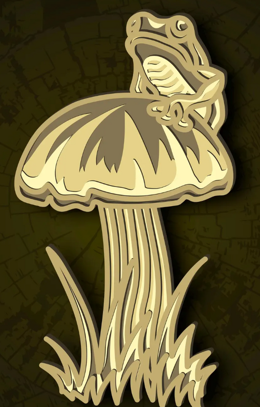 Mushroom with Frog - Layered Laser Cut Wood Art
