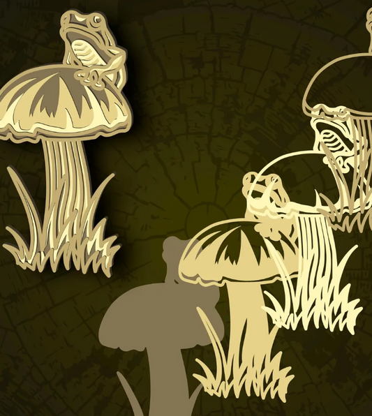 Mushroom with Frog - Layered Laser Cut Wood Art