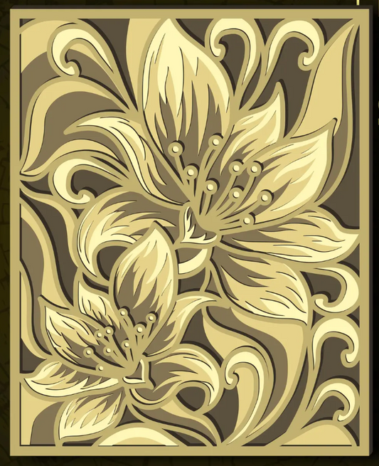 Lily Flowers - Layered Laser Cut Wood Art