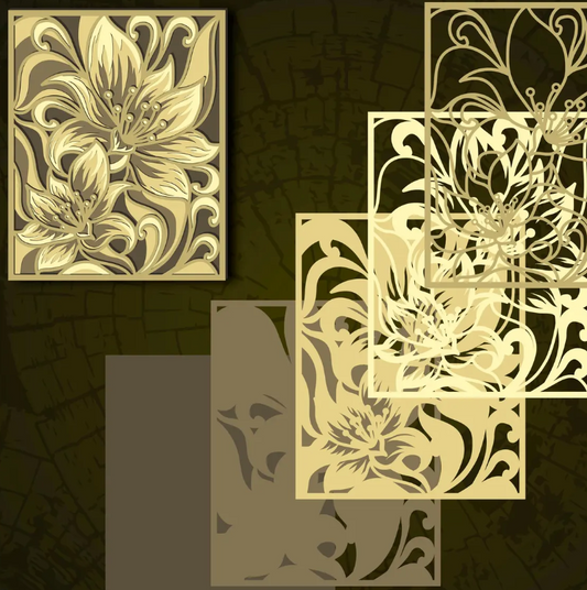Lily Flowers - Layered Laser Cut Wood Art