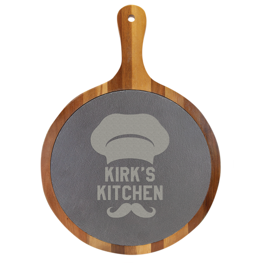 10 1/2" Round Wood/Slate Serving Board with Handle
